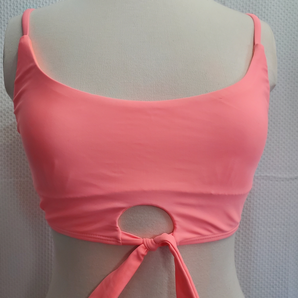 Pink/Peach Eyelet Tie Front Crop Bikini Top